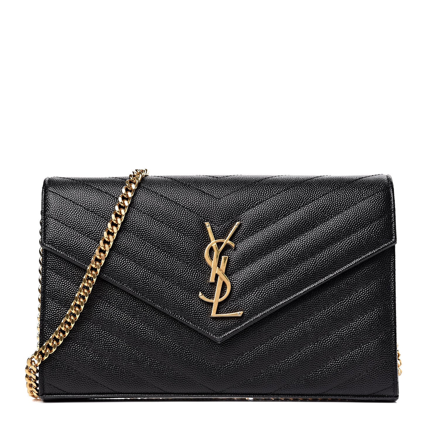 Grain De Poudre Matelasse Chevron Monogram Chain Wallet Black