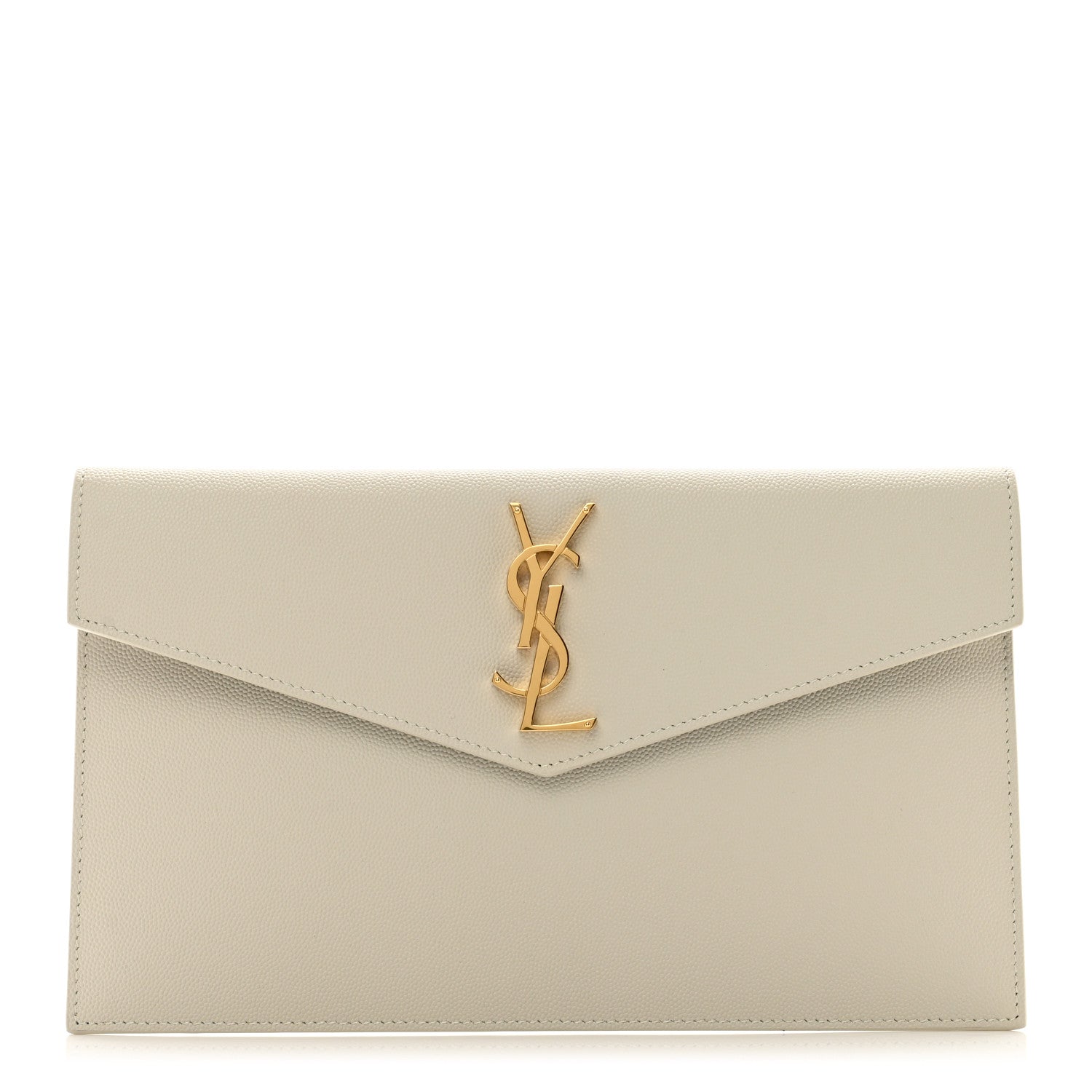 SAINT LAURENT Grain De Poudre Calfskin Uptown Pouch in the color. crema Soft by FASHIONPHILE