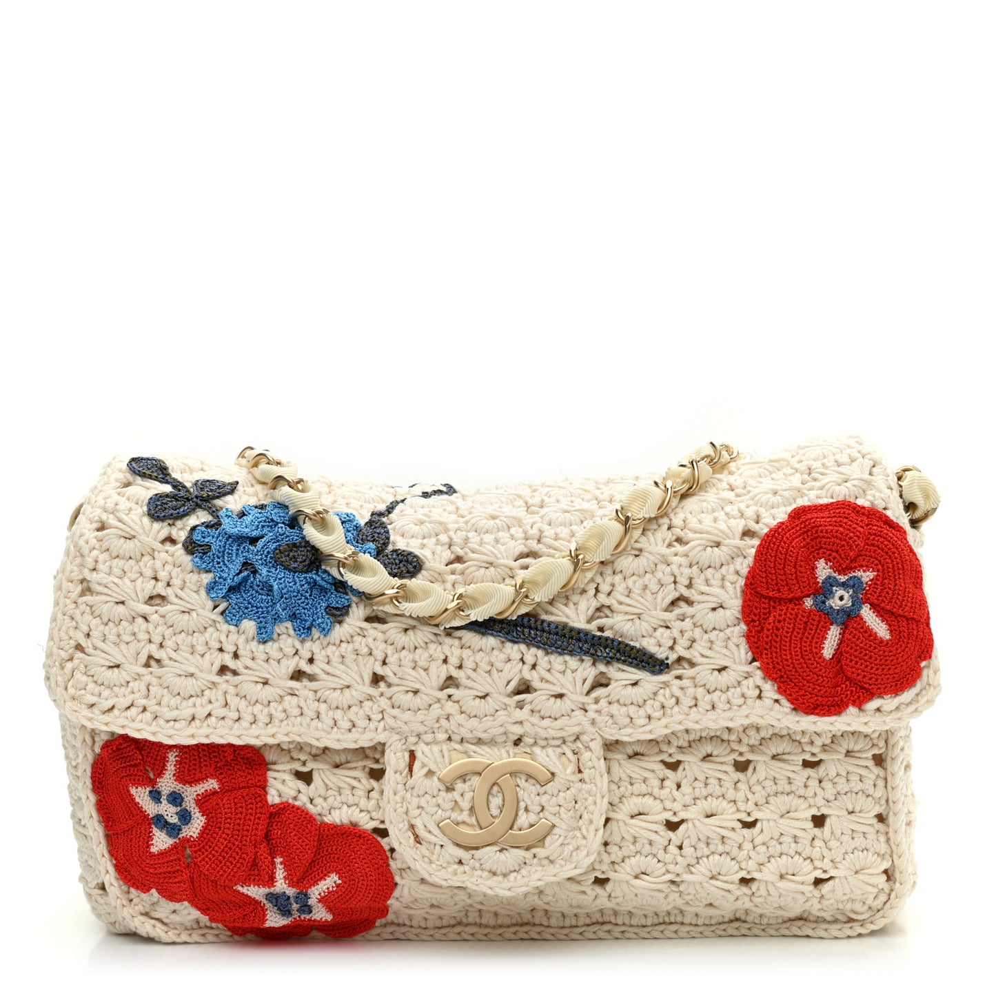 Crochet Camellia Small Flap Ivory