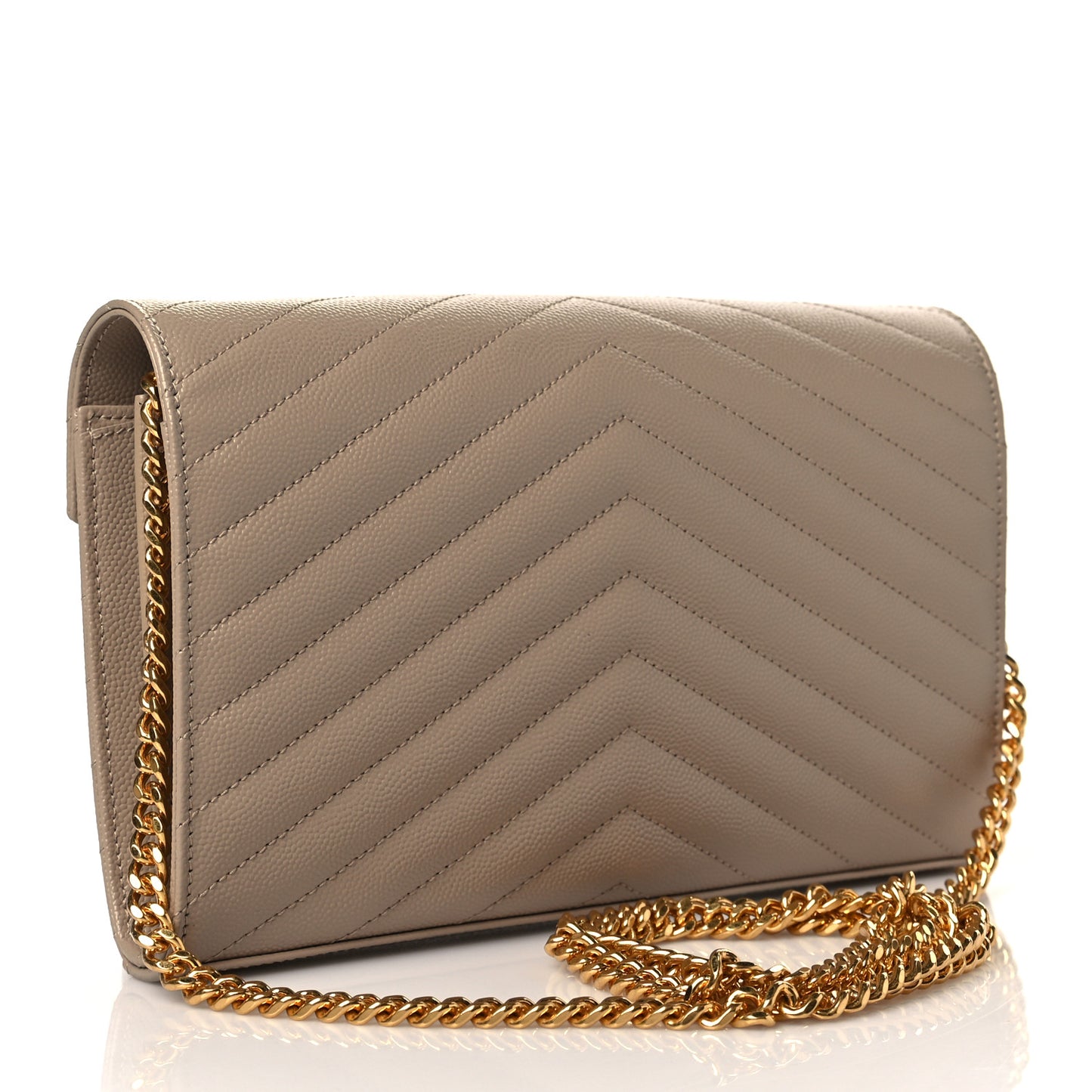Grain De Poudre Matelasse Chevron Monogram Chain Wallet Dark Beige