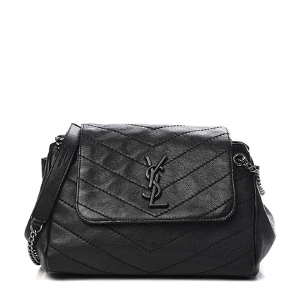 Saint Laurent Pebbled Lambskin Chevron Monogram Small Nolita Black 1 of 9