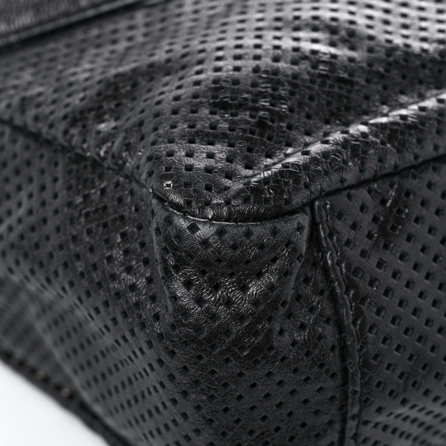 Glazed Calfskin Perforated Medium Rodeo Drive Tote Black