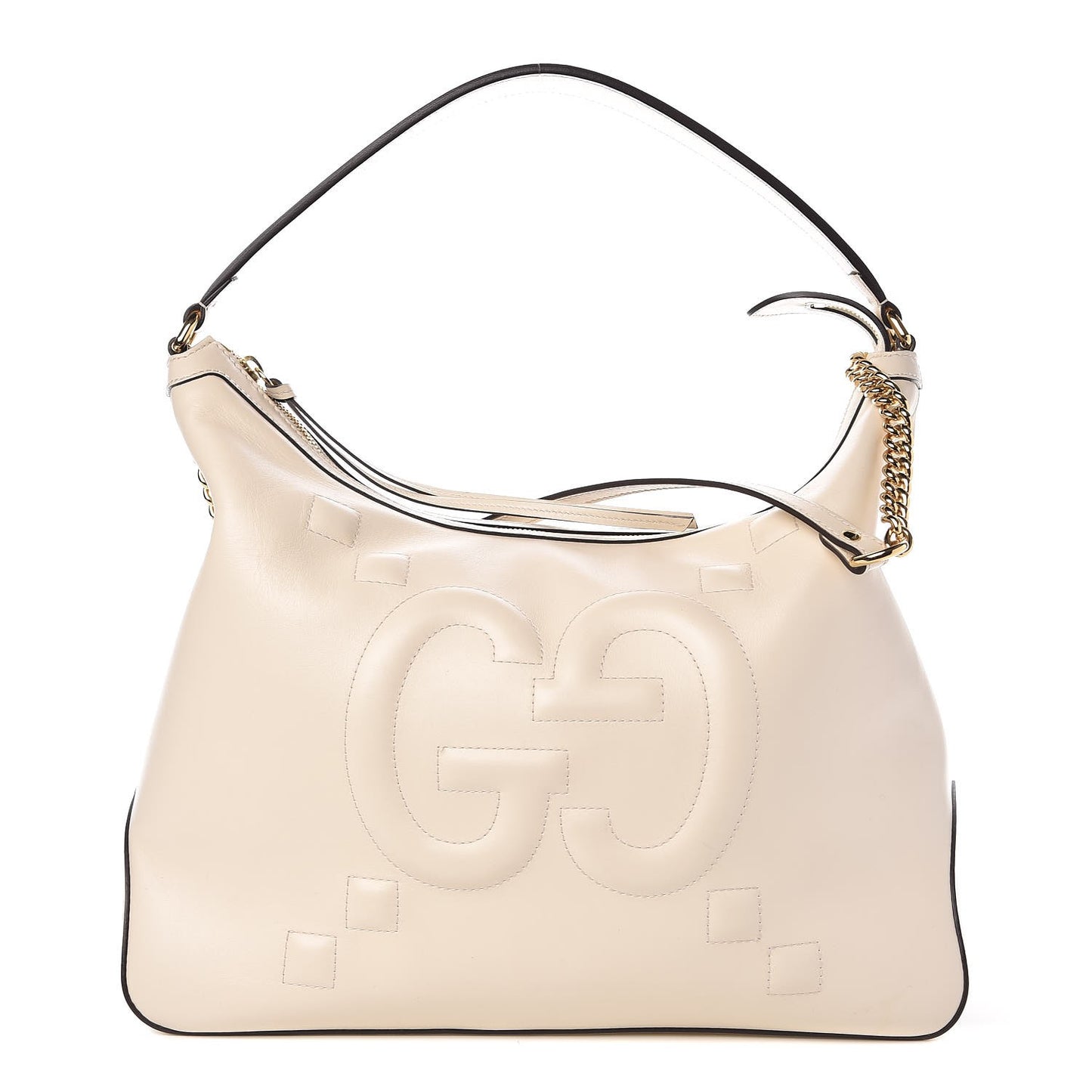 Apollo Calfskin GG Dadini Embroidered Large Hobo Mystic White