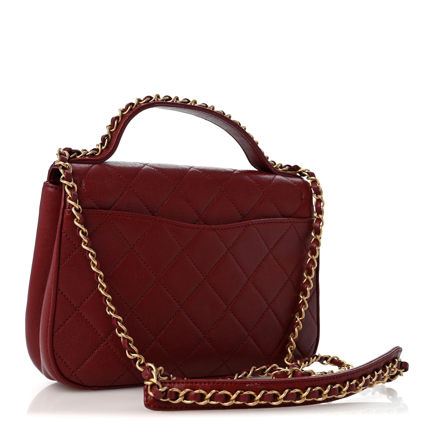 Chanel Lambskin Quilted Chain Infinity Top Handle Flap Burgundy 3 of 14