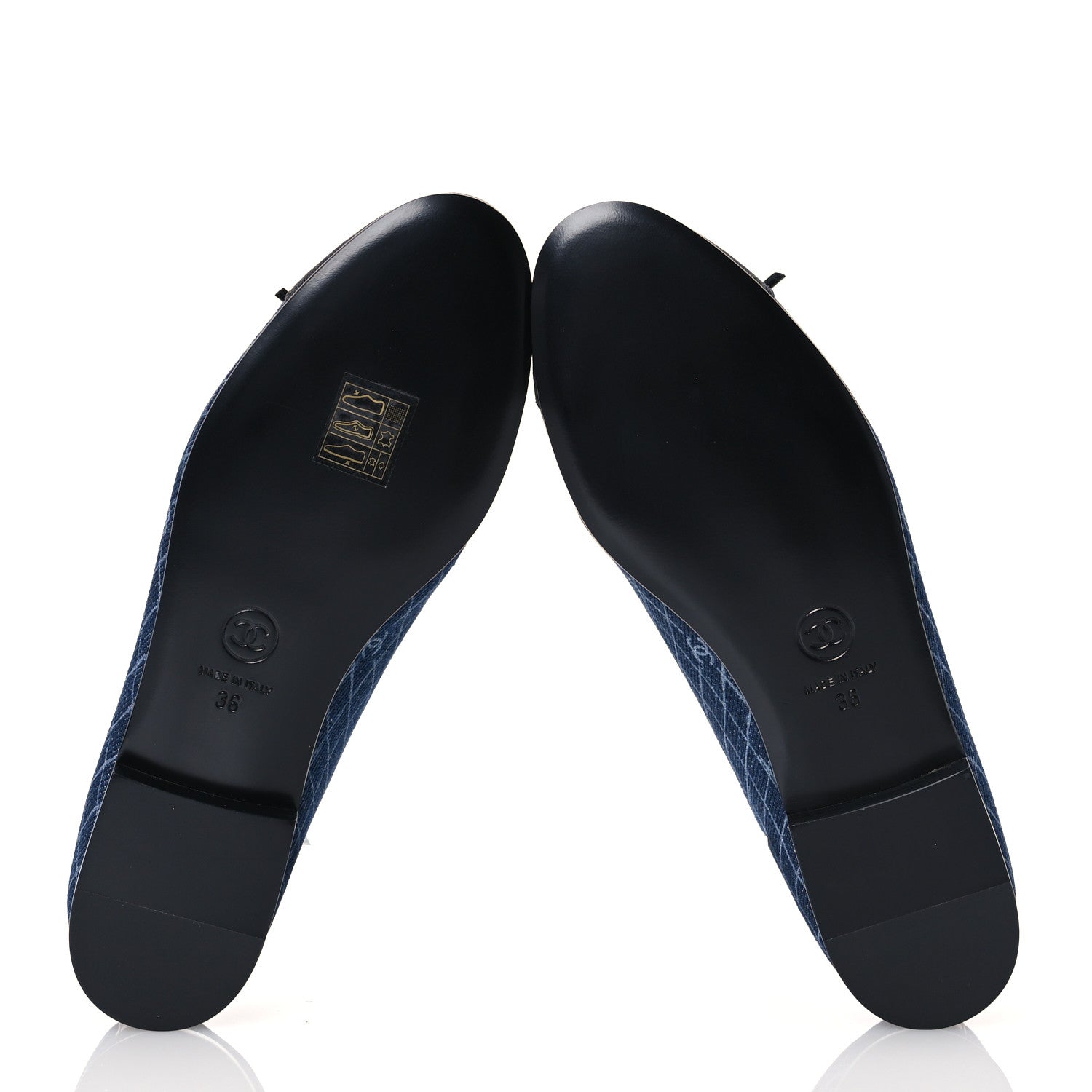Chanel Denim Printed Quilt CC Cap Toe Ballerina Flats 36 Navy Blue Dark Grey 6 of 10
