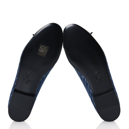 Chanel Denim Printed Quilt CC Cap Toe Ballerina Flats 36 Navy Blue Dark Grey 6 of 10