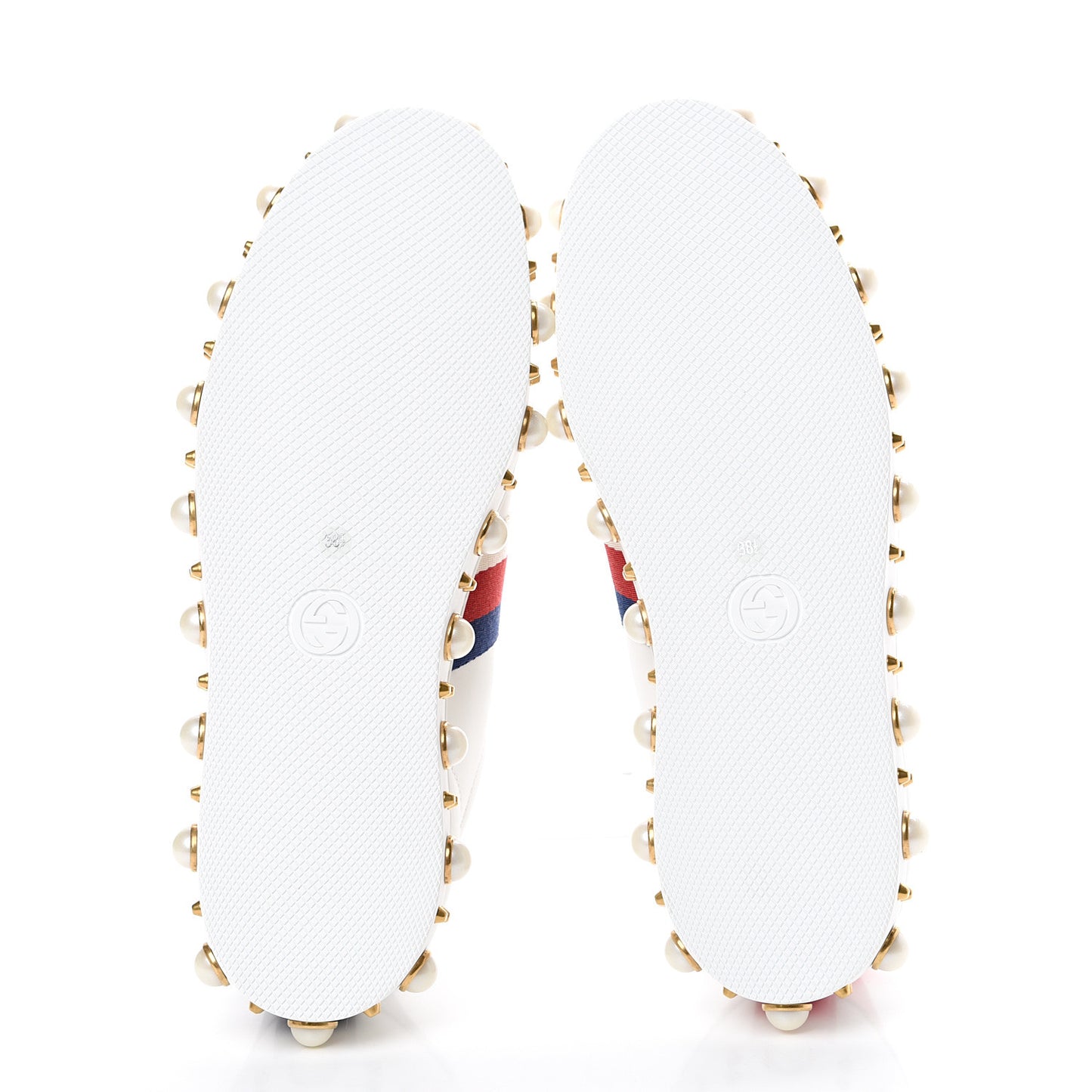 Calfskin Ayers Web Pearl Studded Womens Ace Sneakers 38.5 White