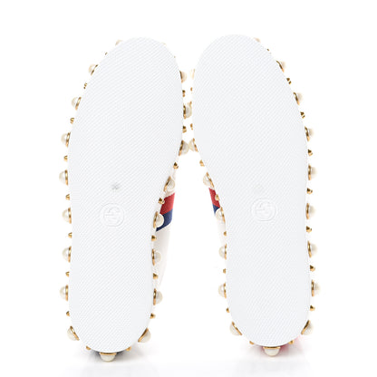 Gucci Calfskin Ayers Web Pearl Studded Womens Ace Sneakers 38.5 White 5 of 8