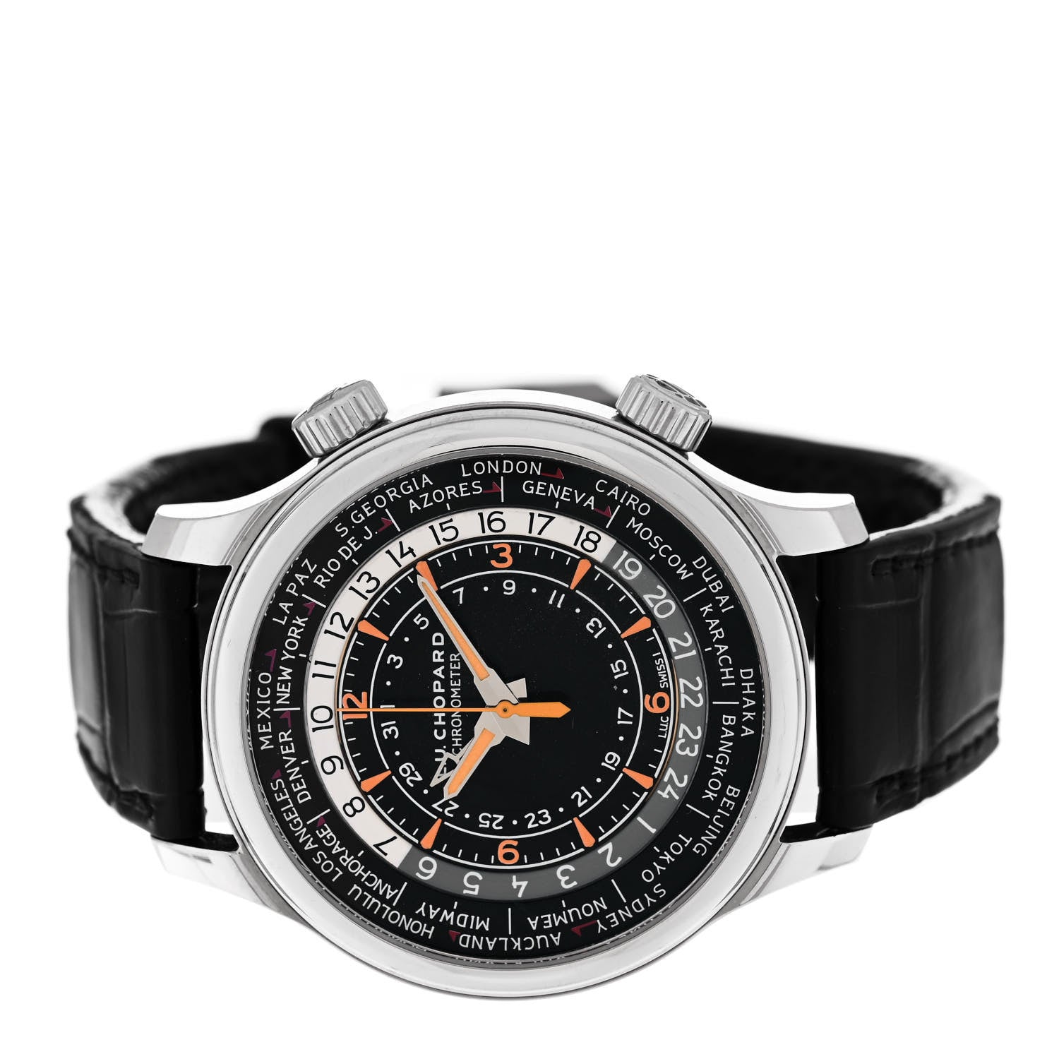 Chopard Stainless Steel Alligator 42mm L.U.C GMT One Automatic Watch Black 2 of 5