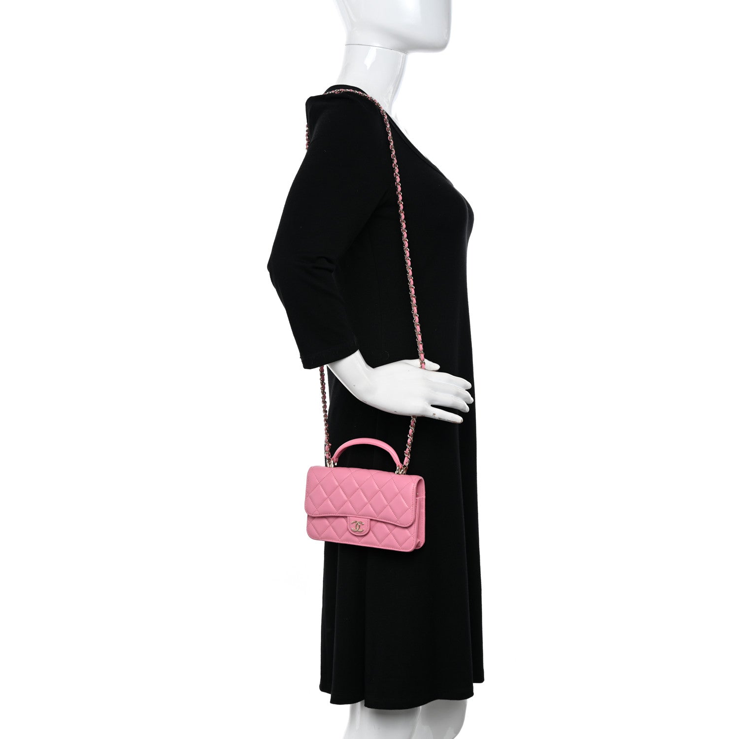 Chanel Lambskin Quilted Flap Phone Holder With Chain Pink 2 of 11
