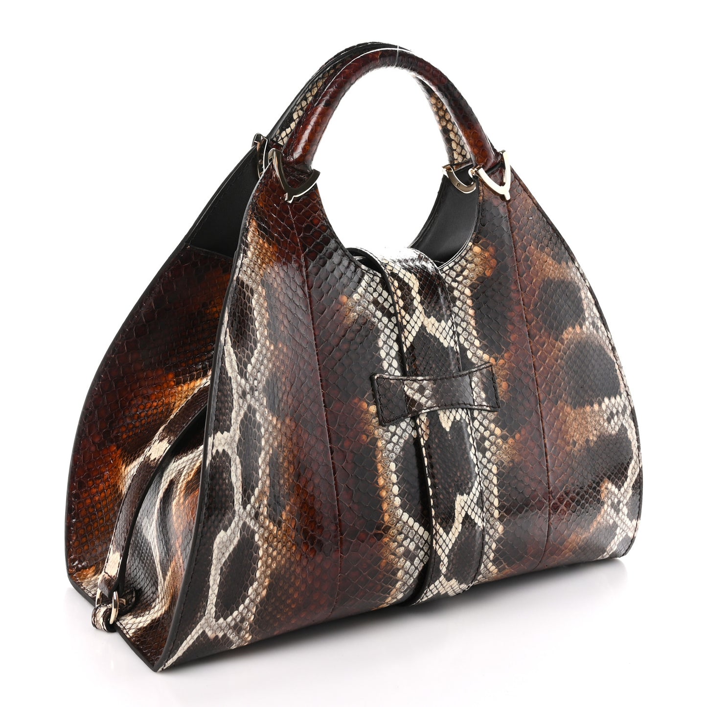 Snakeskin Stirrup Medium Top Handle Bag Brown