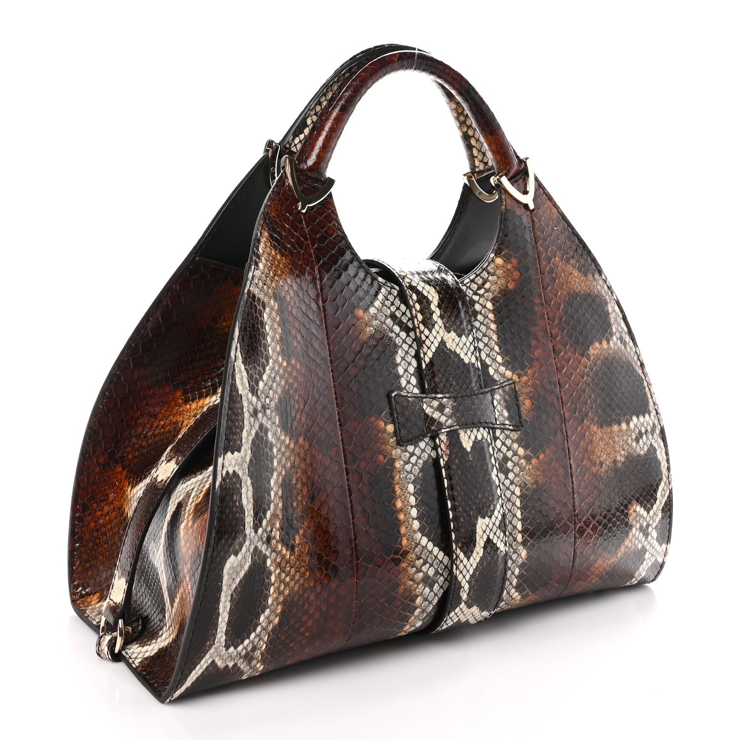 Gucci Snakeskin Stirrup Medium Top Handle Bag Brown 3 of 9