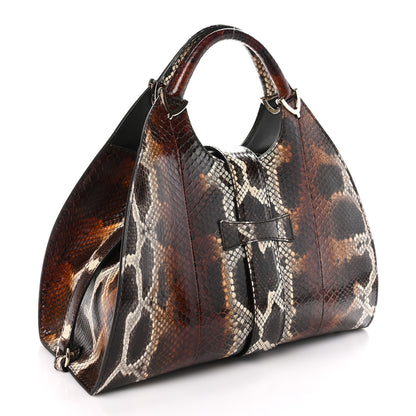 Gucci Snakeskin Stirrup Medium Top Handle Bag Brown 3 of 9