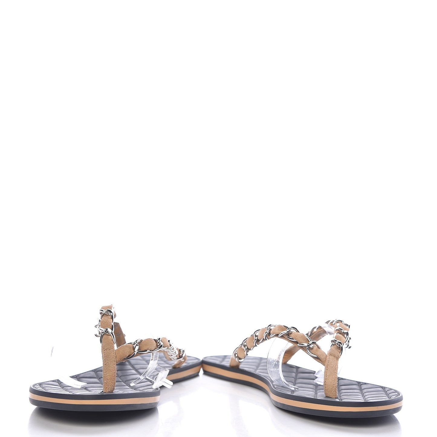 Suede Calfskin Quilted Chain Thong Sandals 36.5 Black