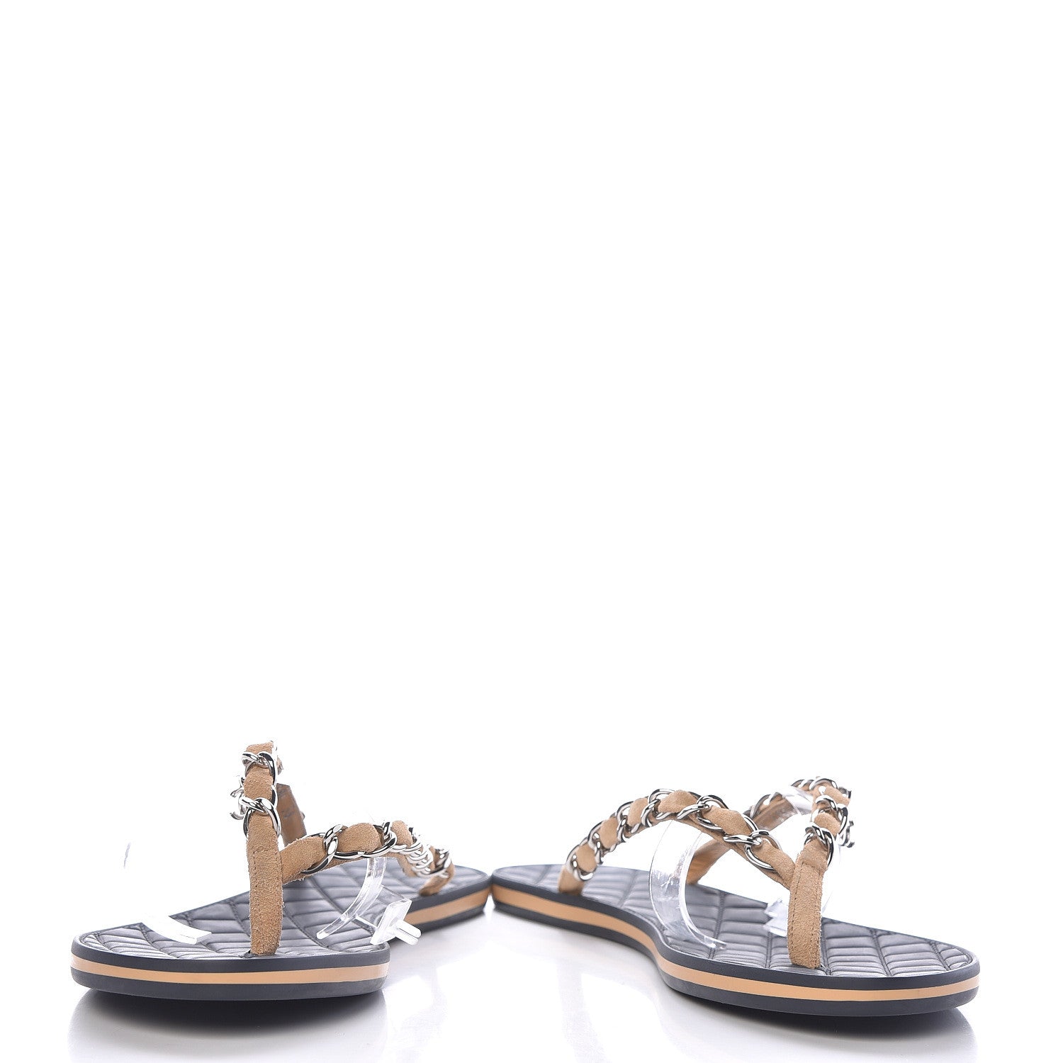 Chanel Suede Calfskin Quilted Chain Thong Sandals 36.5 Black 5 of 9