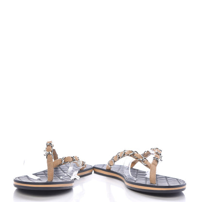 Chanel Suede Calfskin Quilted Chain Thong Sandals 36.5 Black 5 of 9