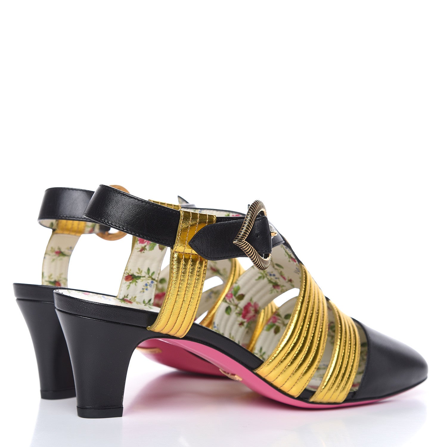 Gucci Malaga Kid T-Strap Mid Heel Sandals 39 Black 4 of 9