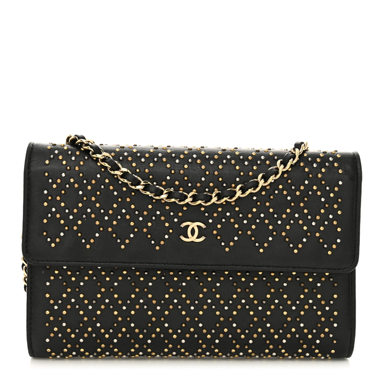Chanel Lambskin Studded Wallet on Removable Chain Black 1 of 11