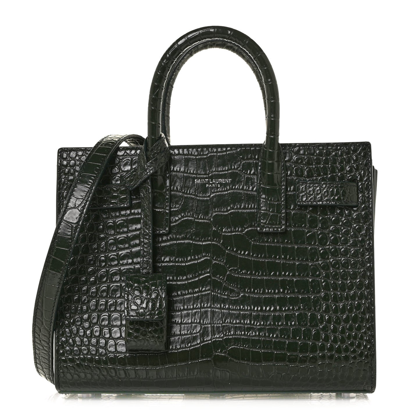 Calfskin Crocodile Embossed Nano Sac De Jour Dark Green