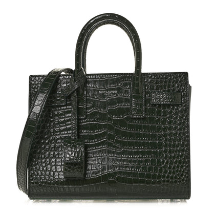 Saint Laurent Calfskin Crocodile Embossed Nano Sac De Jour Dark Green 1 of 11