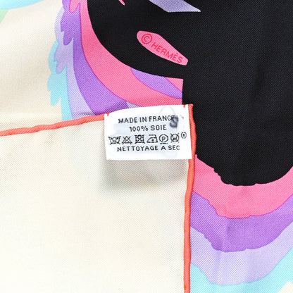 Hermes Silk Brides De Gala Shadow Scarf 90 Creme Black Rose Fluo 3 of 3