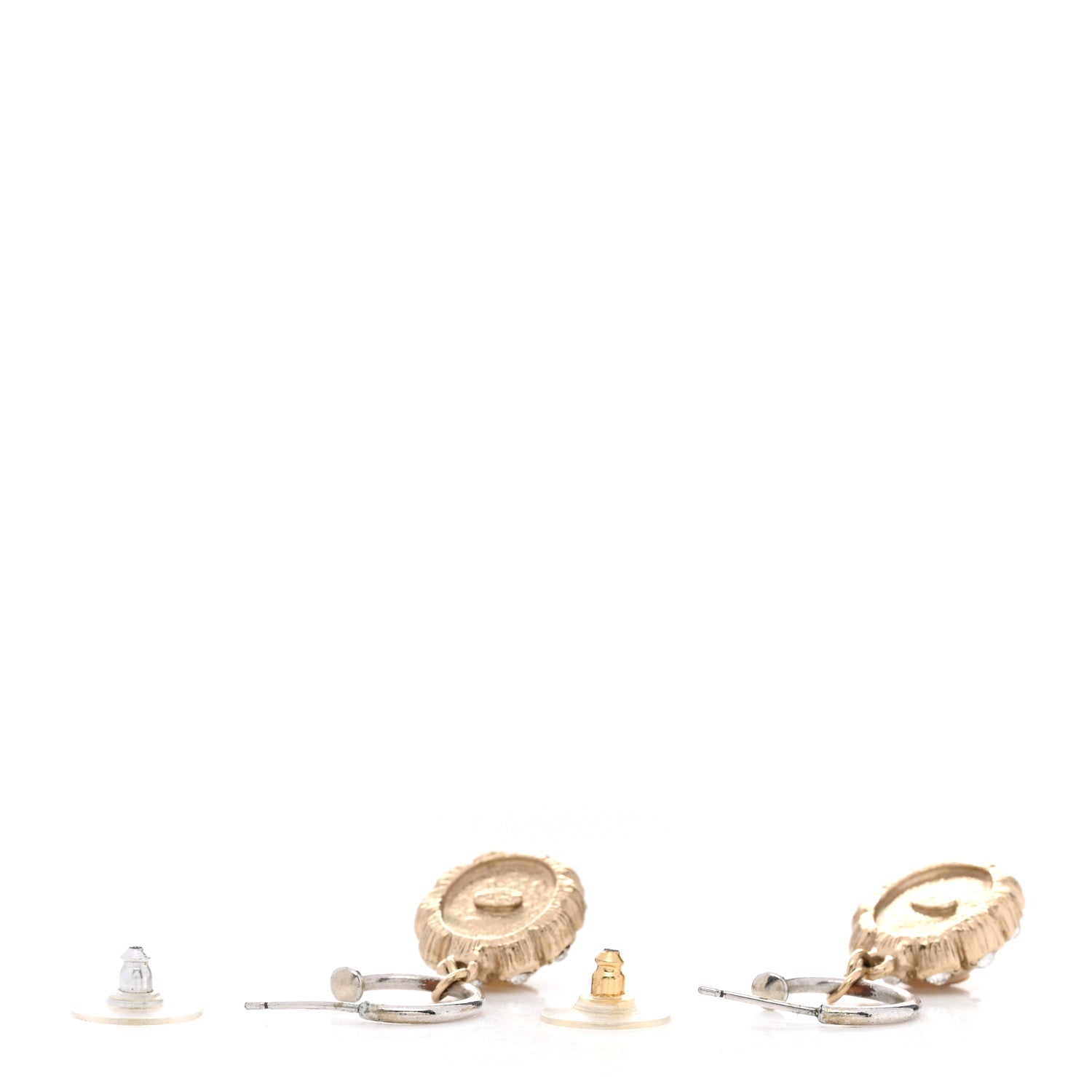 Chanel Crystal Pearl CC Drop Earrings Silver Gold 3 of 4