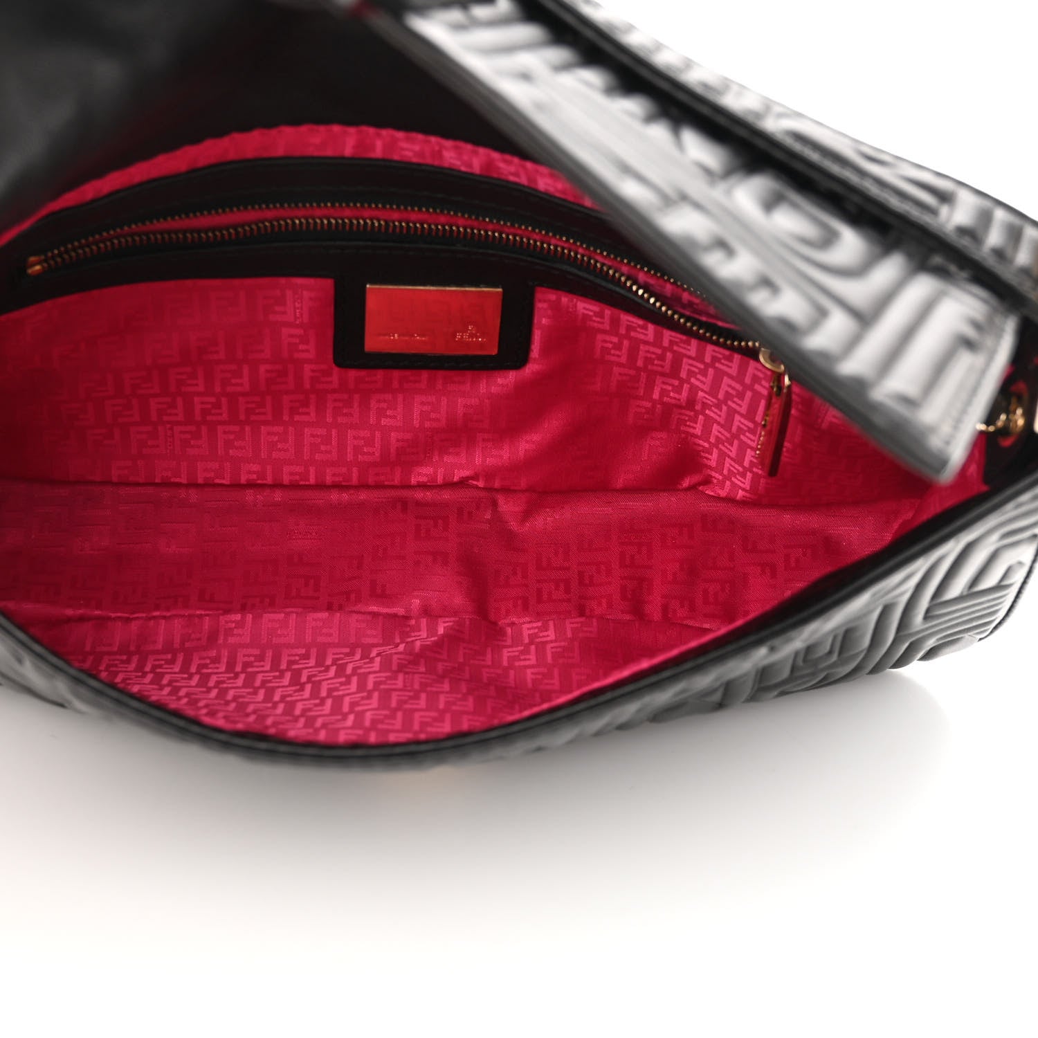 Fendi Nappa Logo Embossed Baguette Black 4 of 10