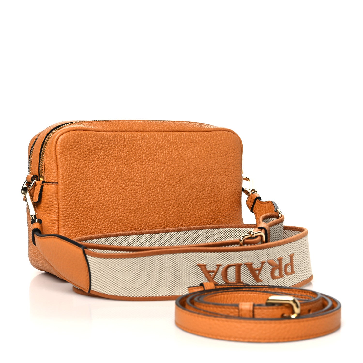 Prada Vitello Daino Soft Medium Double Zip Shoulder Bag Amber