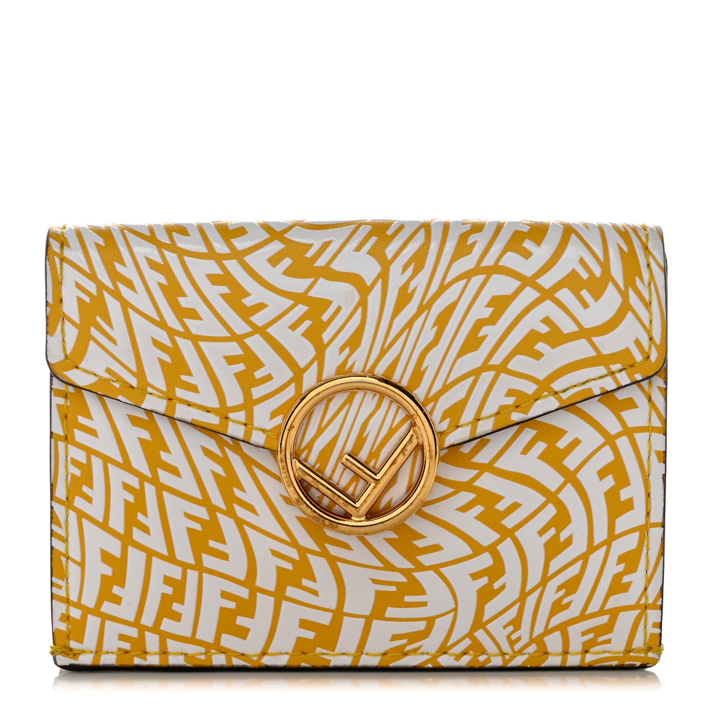 X SARAH COLEMAN Vitello Liberty Ceylon F is Fendi Micro FF Vertigo Embossed Tri-Fold Envelope Wallet Mimosa White