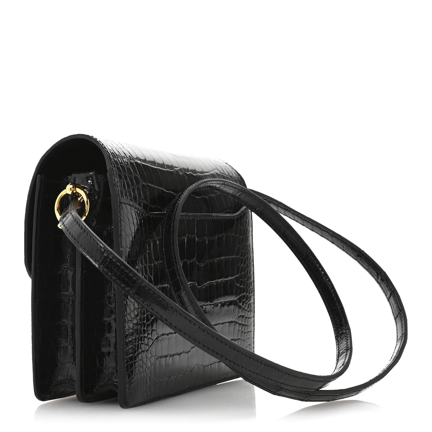 Shiny Alligator Mini Sac Roulis Black
