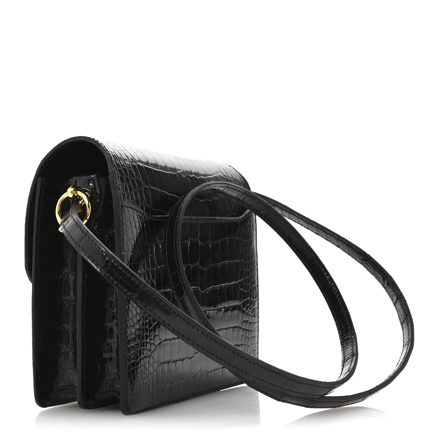 Hermes Shiny Alligator Mini Sac Roulis Black 3 of 10