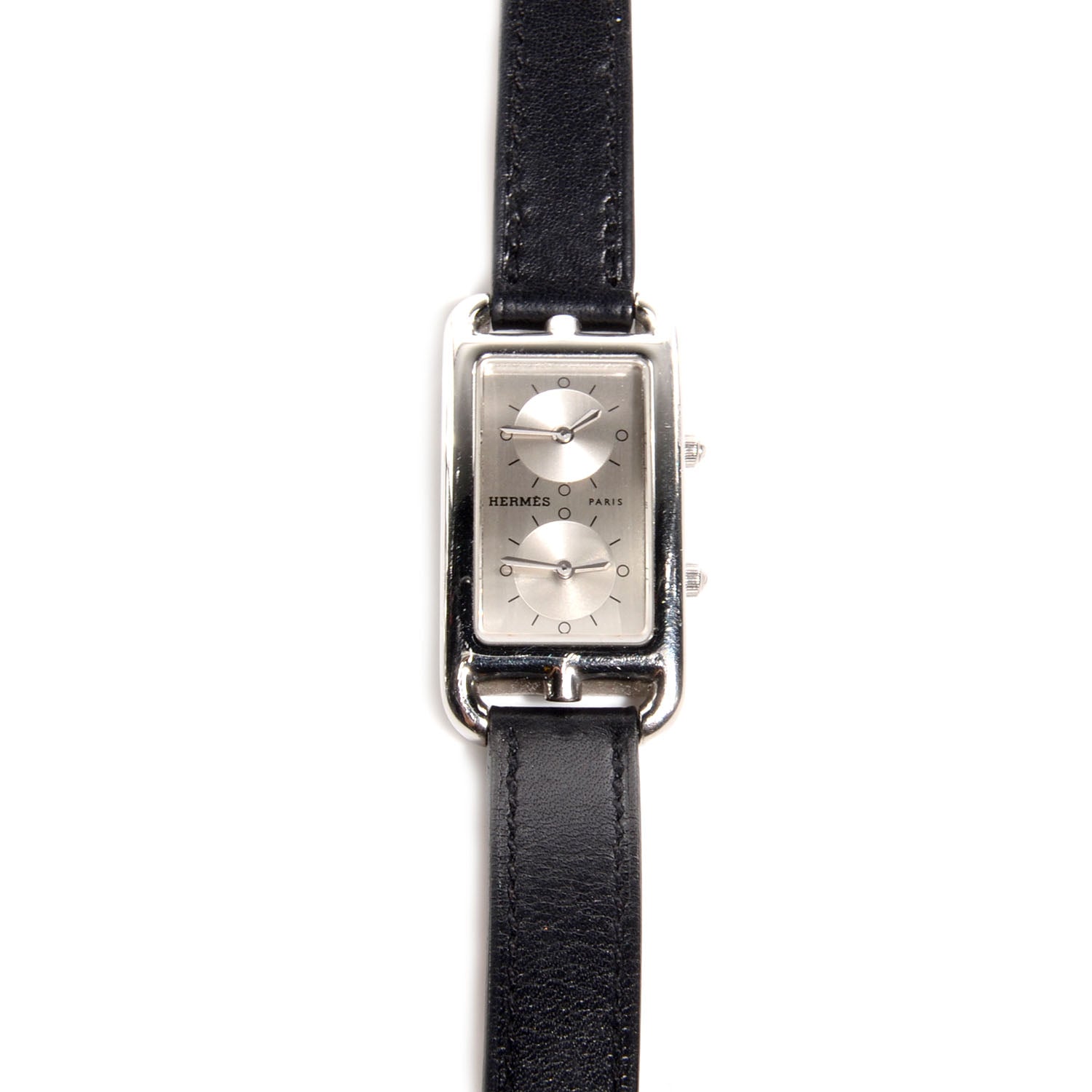 Hermes Stainless Steel Barenia 20mm Cape Cod Double Tour Deux Zones Quartz Watch Noir 1 of 9