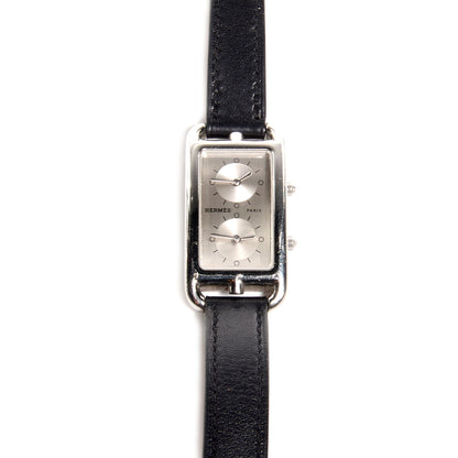 Hermes Stainless Steel Barenia 20mm Cape Cod Double Tour Deux Zones Quartz Watch Noir 1 of 9
