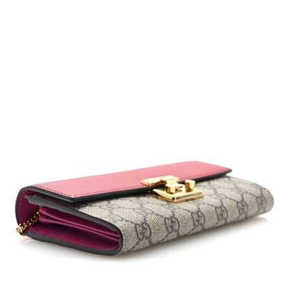 Gucci GG Supreme Monogram Moon Calfskin Padlock Continental Chain Wallet Beige Ebony Hibiscus Red New Rosette 4 of 9