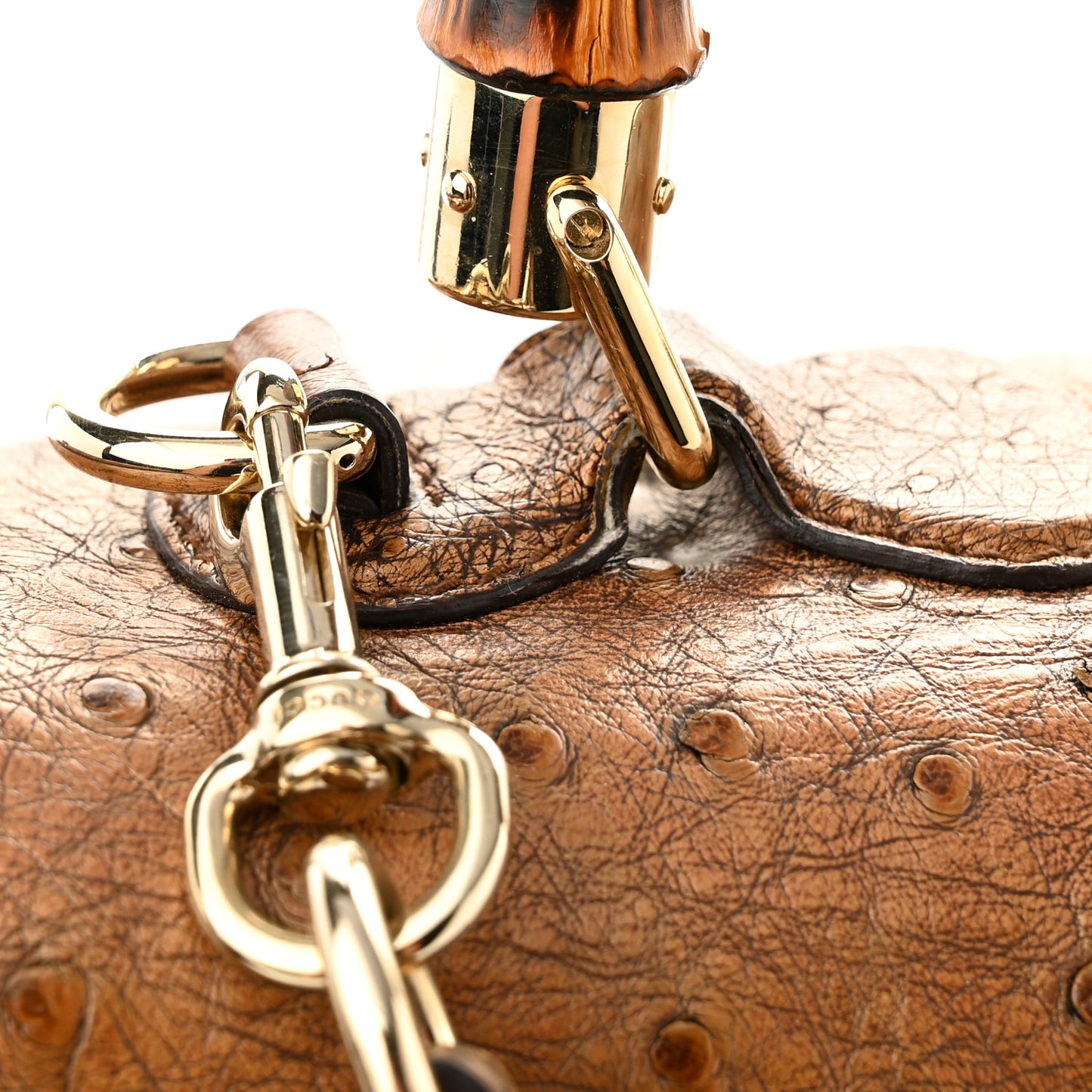 Ostrich Large New Bamboo Top Handle Bag Gold