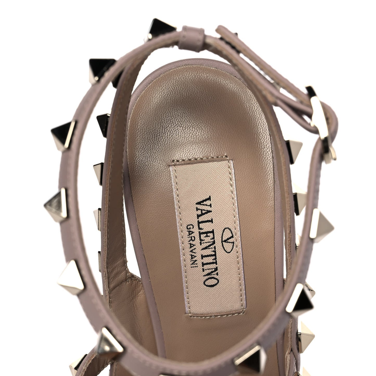 Pebbled Calfskin Rockstud Ankle Strap Pumps 36 Poudre
