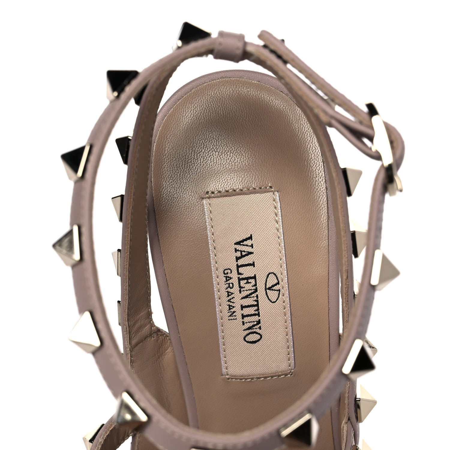 Valentino Garavani Pebbled Calfskin Rockstud Ankle Strap Pumps 36 Poudre 7 of 8