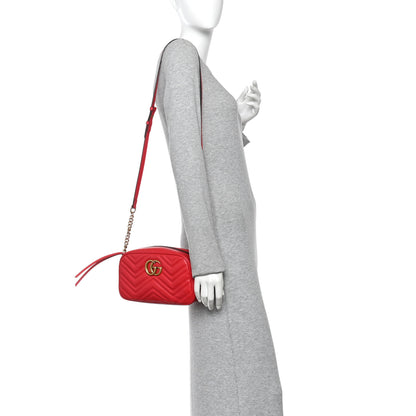 Gucci Calfskin Matelasse Small GG Marmont Chain Shoulder Bag Hibiscus Red 2 of 10