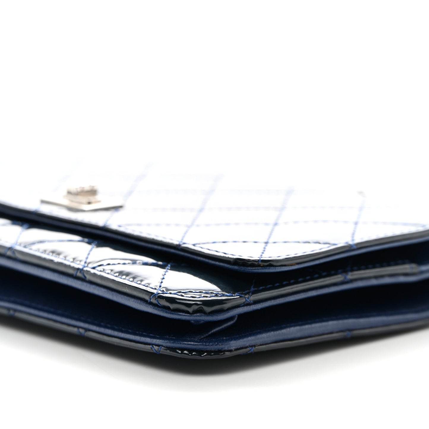 Patent Calfskin Quilted Reissue Wallet On Chain WOC Dark Navy Blue