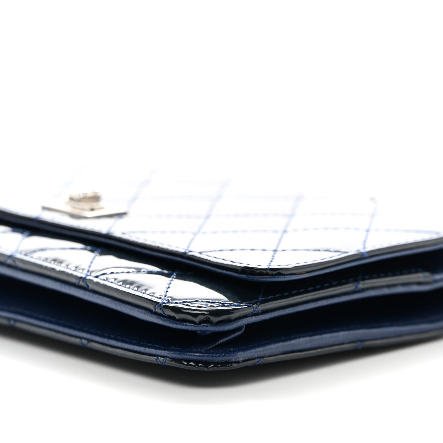 Chanel Patent Calfskin Quilted Reissue Wallet On Chain WOC Dark Navy Blue 12 of 13