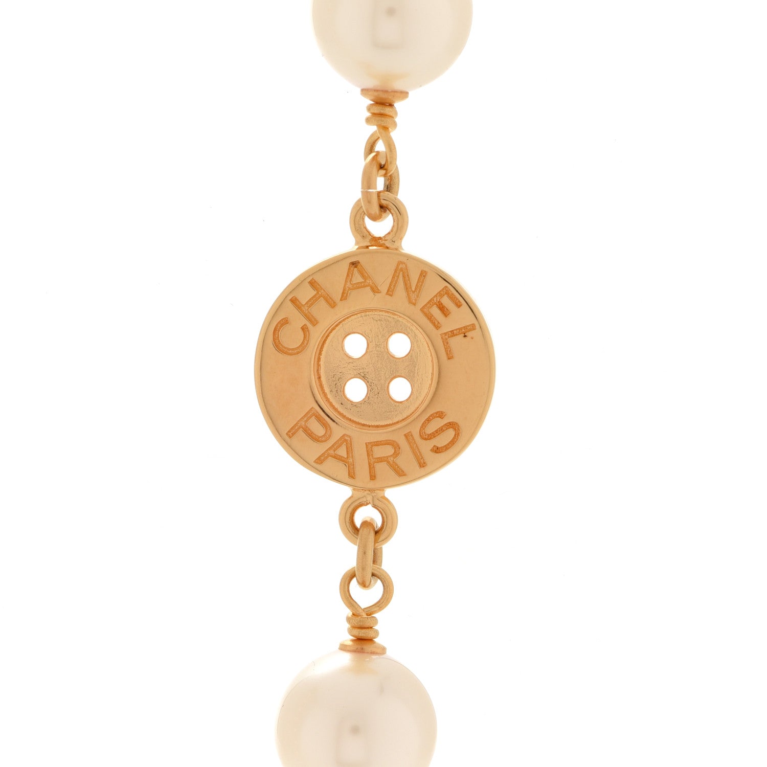 Chanel Metal Pearl Paris Button Necklace Gold 4 of 6