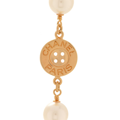 Chanel Metal Pearl Paris Button Necklace Gold 4 of 6