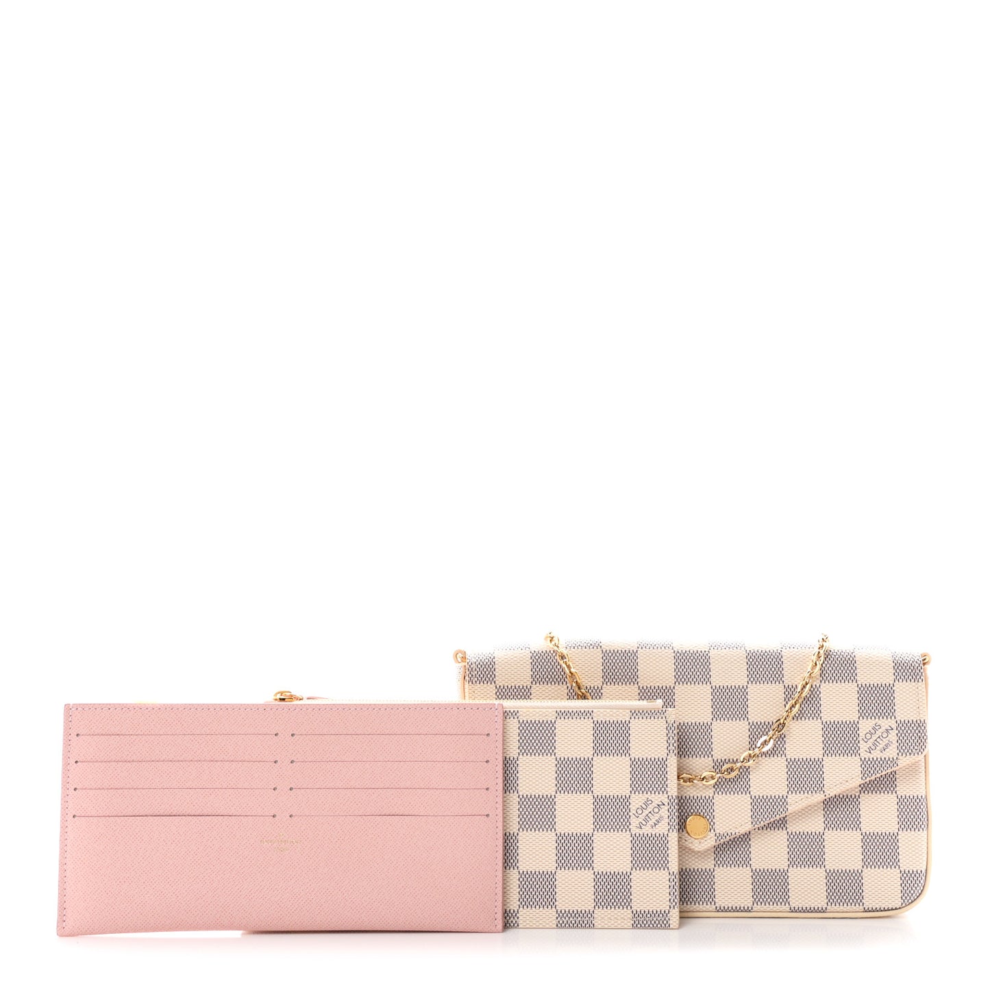 Damier Azur Pochette Felicie Chain Wallet Rose Ballerine