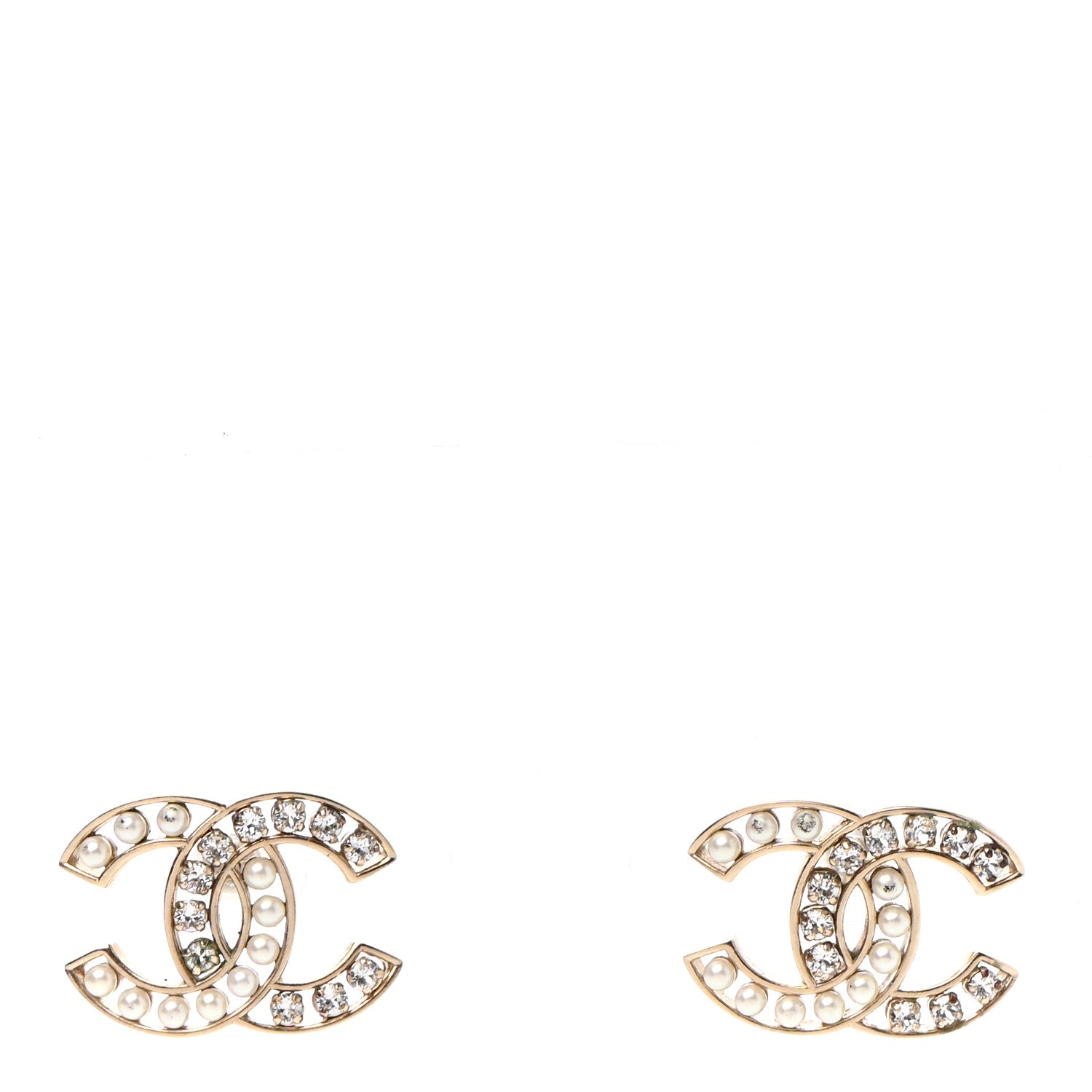 Chanel Crystal Pearl CC Earrings Gold 1 of 8