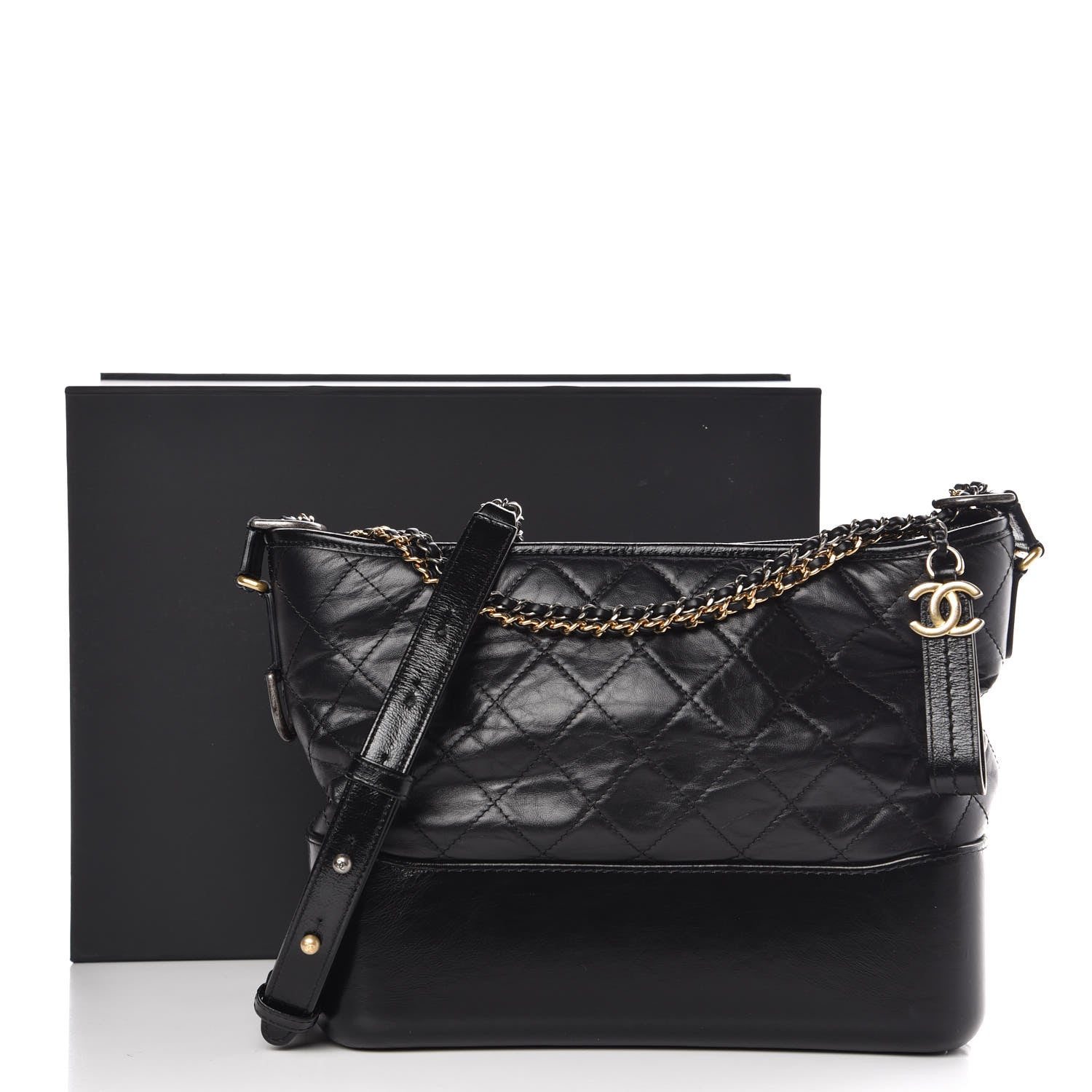 Chanel Aged Calfskin Quilted Medium Gabrielle Hobo Black 10 of 10
