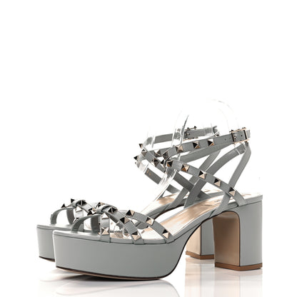 Valentino Garavani Calfskin Rockstud Ankle Wrap 35/75mm Platform Sandals 41 Opal Grey 3 of 7