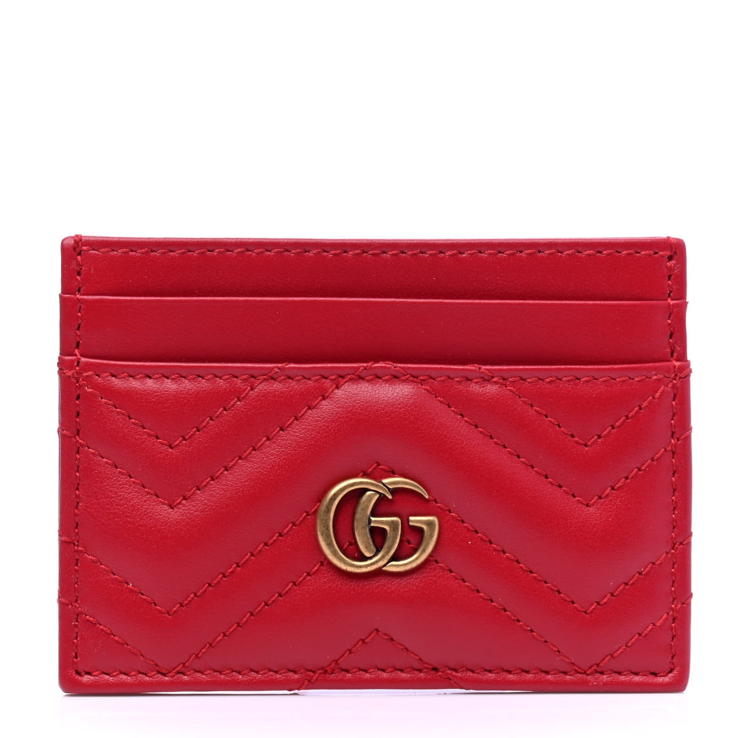 Calfskin Matelasse GG Marmont Card Holder Hibiscus Red