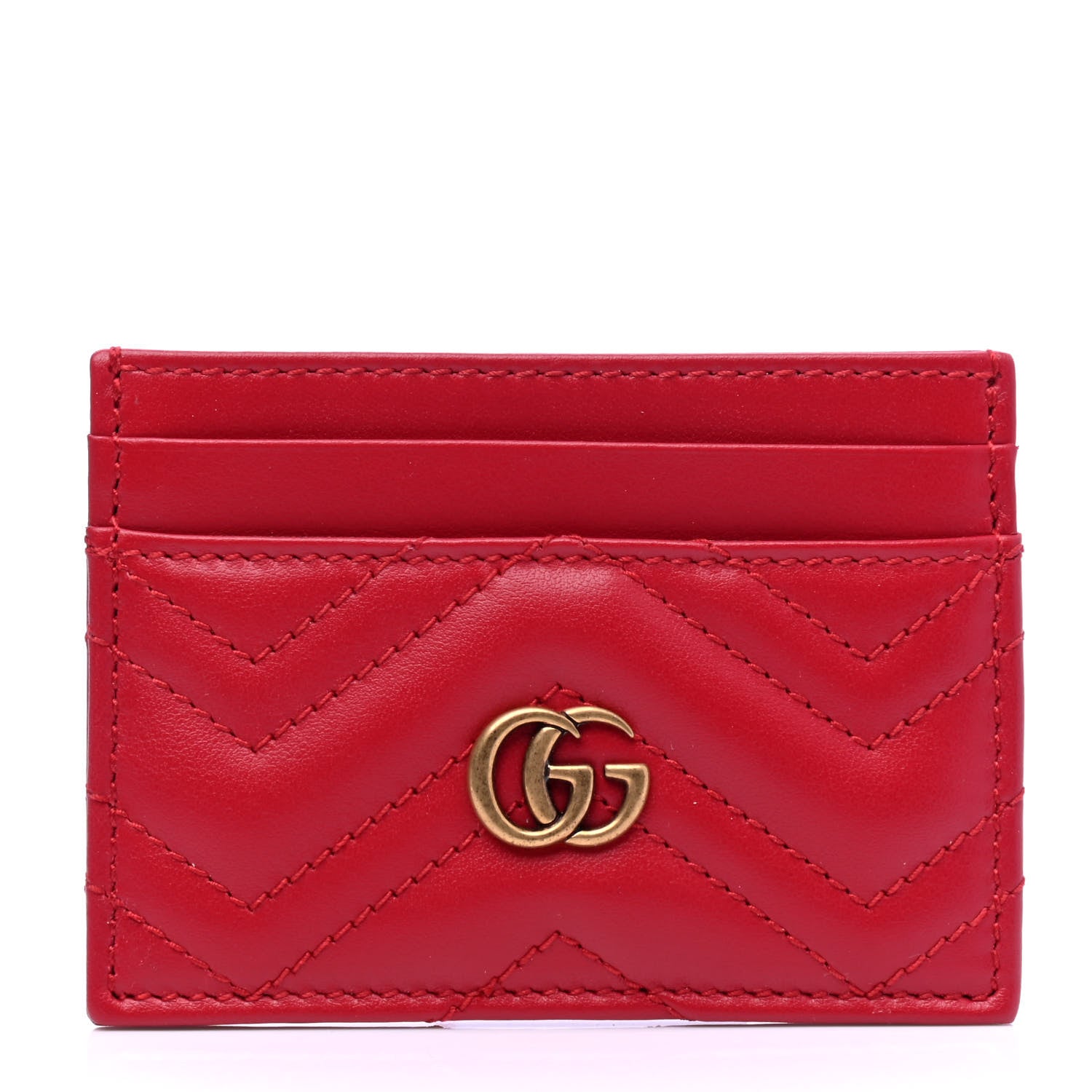 Gucci Calfskin Matelasse GG Marmont Card Holder Hibiscus Red 1 of 4