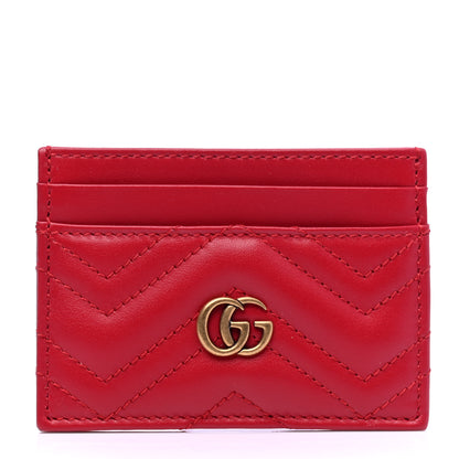 Gucci Calfskin Matelasse GG Marmont Card Holder Hibiscus Red 1 of 4