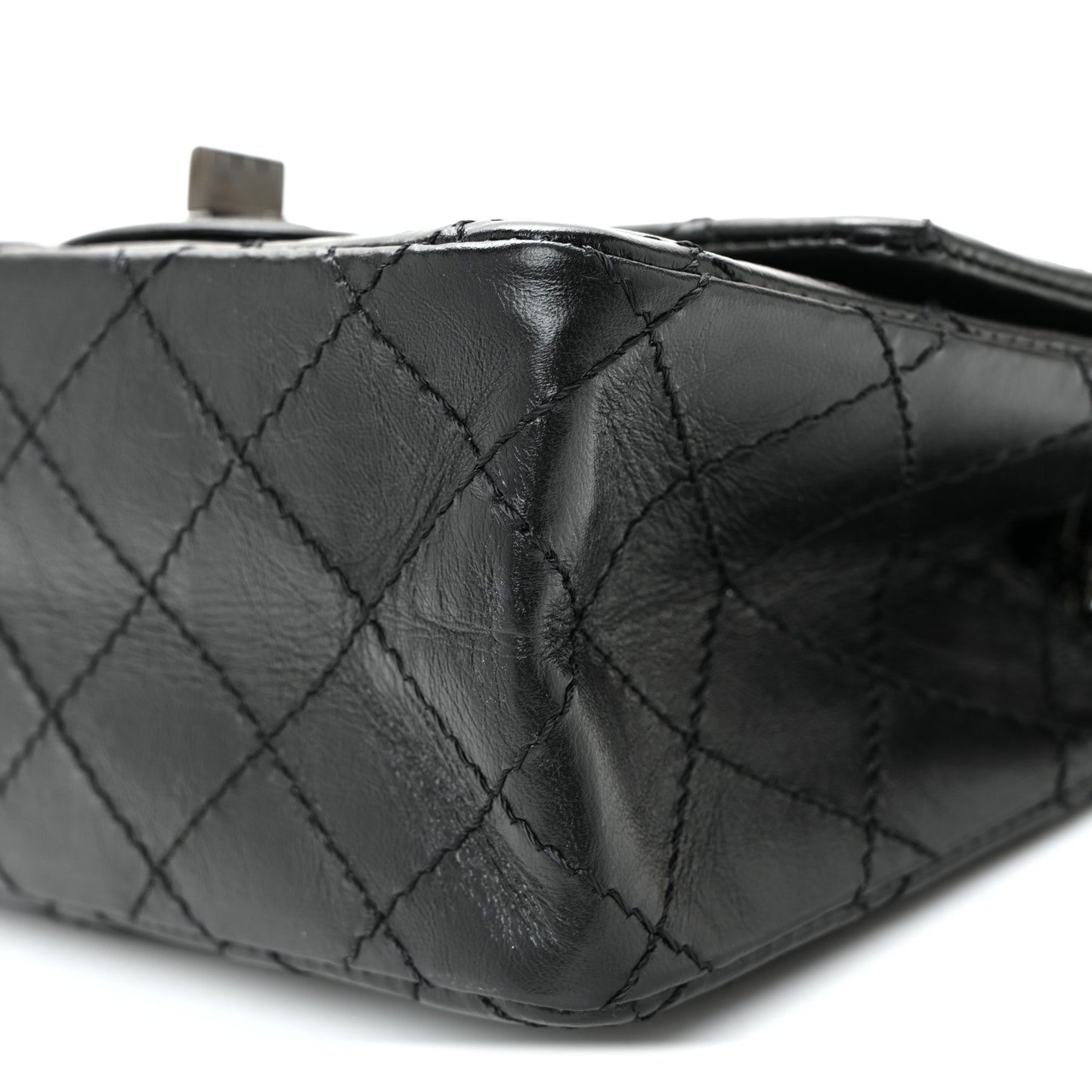 Aged Calfskin Quilted 2.55 Reissue Mini Flap So Black